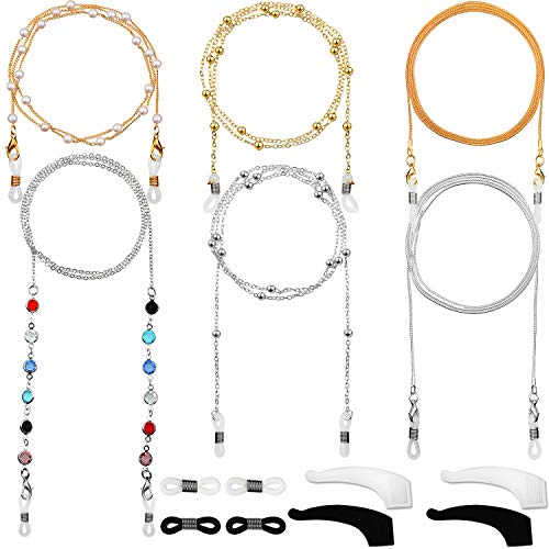 6 Pieces Eyeglass Chains Elegant Eyewear Retainer Beaded Eyeglass Strap Holder (Golden, Silvery)