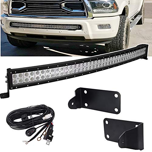 42 Inch 240W LED Curved Light Bar with Wiring Kit and Front Hidden Bumper Mounting Bracket Compatible with 2010-2019 Dodge Ram 2500 3500