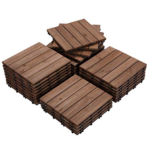 Yaheetech 27PCS Indoor Interlocking Wood Flooring Deck Decking Tiles Patio Pavers Tiles Solid Wood and Plastic Corner Edging Trim Tiles Outdoor 12 x 12”