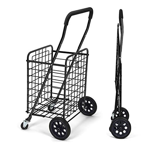 Pipishell Shopping Cart with Dual Swivel Wheels for Groceries - Compact Portable Folding Cart Saves Space - with Adjustable Handle Height - Easy to Move Lightweight Trolley Holds up to 70L/Max 66Ibs