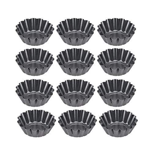 BESTONZON 12pcs Mini Tart Pans Mini Pie Tin Tartlet Pan,Mini Cupcake Cookie Pudding Mold Muffin Baking Cups - Cooking Molds For Pies, Cheese Cakes, Desserts, Quiche pan and More(2.55x1.77x1.26in)