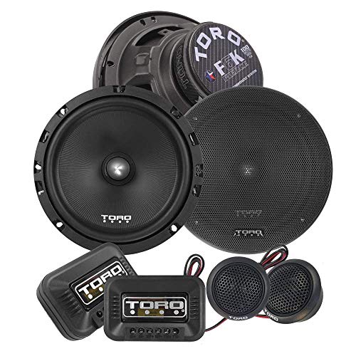 TORO TECH – F6K, 6.5 Inch Component Car Speaker Set - 200 Watt MAX / 100 Watts RMS, 13mm Ferro Fluid Tweeters, 4 Ohm, 1” KSV Voice Coils. Two Speakers, 2 Tweeters, 2 Crossovers, 2 Grills(Sold As Pair)