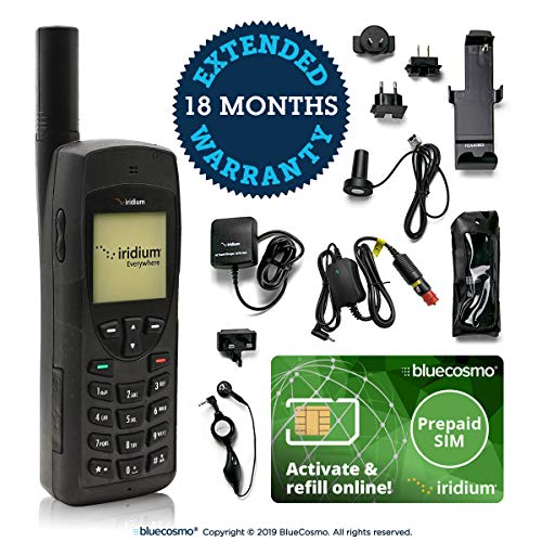 BlueCosmo Iridium 9555 Satellite Phone Bundle - Only Truly Global Satellite Phone - Voice, SMS Text Messaging - Prepaid SIM Card Included - Online Activation - 24/7