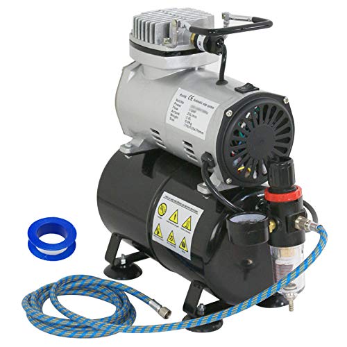 ZENY Pro 1/5 HP Airbrush Air Compressor Airbrushing Kit w/ 3L Tank and 6FT Hose Multipurpose for Spraying Cake Decorating Tattoo Nail Craft Painting