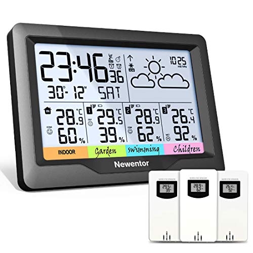 Newentor Weather Station Wireless Indoor Outdoor Multiple Sensors, Digital Atomic Clock Weather Thermometer, Forecast Weather Station with Backlight