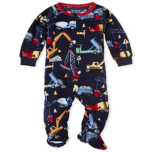 The Children's Place Boys' Baby and Toddler Construction Fleece One Piece Pajamas, Thunder Blue, 3-6 Months