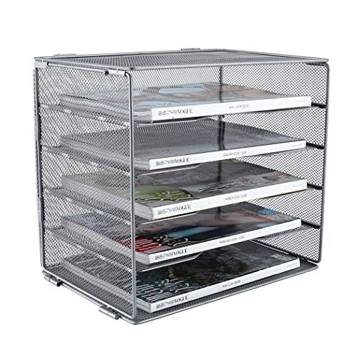 PAG 5-Tier Mesh Desktop File Organizer Mail Sorter Literature Magazine Holder, Silver