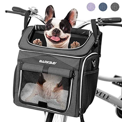 BARKBAY Dog Bike Basket Carrier, Expandable Foldable Soft-Sided Dog Carrier, 2 Open Doors, 5 Reflective Tapes, Pet Travel Bag,Dog Backpack Carrier Safe and Easy for Small Medium Cats and Dogs(Black)