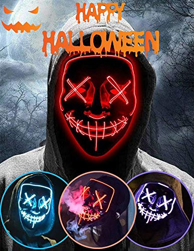 Halloween Led Light Up Mask, Purge Mask, Scary Mask Cosplay Led Costume Mask for Kids, Men & Women with EL Wire Light up for Halloween, Festival Party, Masquerade, Carnival Red
