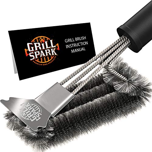 Grill Spark Quick/Easy BBQ Grill Brush and Scraper 18' | Safe Stainless Steel Barbecue Steam Cleaning Brush | Best for Weber Gas, Charcoal, Porcelain, Cast Iron, All Grilling Grates | Accessories Gift