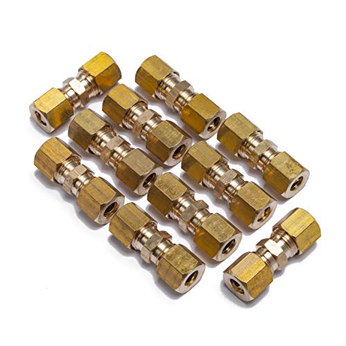 LTWFITTING 1/4-Inch OD Compression Union,Brass Compression Fitting(Pack of 10)