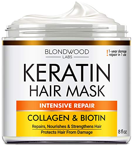 Keratin Hair Mask - Made in USA - Best Natural Biotin Keratin Collagen Treatment for Dry & Damaged Hair - Professional Collagen Hair Vitamin Complex for Hair Repair, Nourishment & Beauty - 8 oz