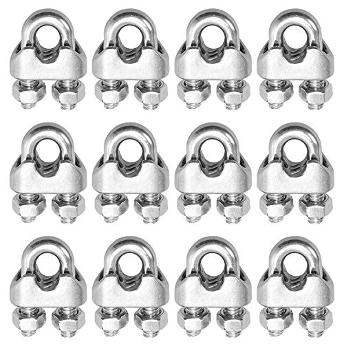 Hulless 1/8 Inch Wire Rope Clamps Stainless Steel Wire Rope Cable Clip Clamp Fastener 12 Pcs.