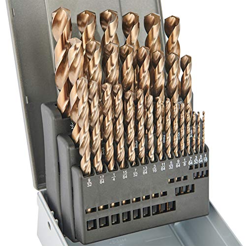 Drill Bit Set 29pcs,M35 Cobalt Drill Bit Set,High Speed Steel Twist Drill Bit Set for Hardened Metal, Stainless Steel, Cast Iron and Wood Plastic with Metal Indexed Storage Case,1/16'-1/2'