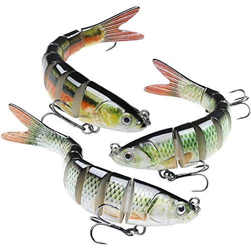 GOTOUR Bass Fishing Lures, Topwater Swimming Lure, Lifelike Multi Jointed Swimbait, Hard Bait for Trout Perch Pike, Freshwater Saltwater