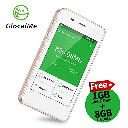 GlocalMe G3 4G LTE Mobile Hotspot, Worldwide High Speed WiFi Hotspot with US 8GB & Global 1GB Data, No SIM Card Roaming Charges International Pocket WiFi Hotspot MIFI Device (Gold)
