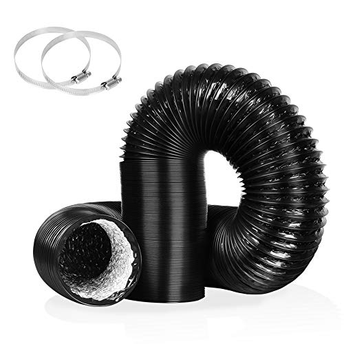 4 Inch 16FT Air Duct, Non-Insulated Flexible Aluminum Dryer Vent Hose for HVAC Ventilation，Fan Filter and Grow Tent, 2 Clamps Include