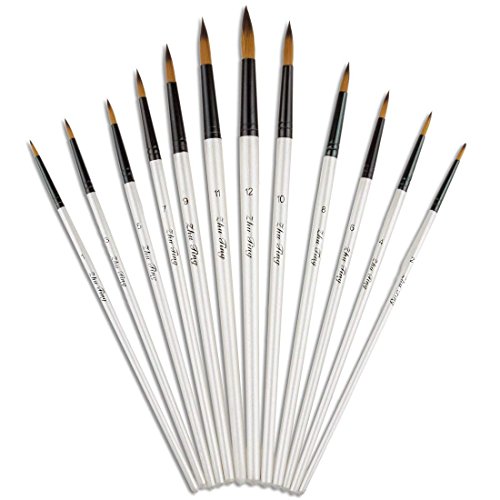 CBTONE Pointed Round Paint Brush, 12pcs Nylon Hair Paint Brushes Set Pointed Tip Paintbrush for Watercolor, Acrylic, Gouache, Oil Painting, Crafts, Rock & Face Painting - White