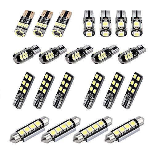 Justech 22PCs Can-Bus Error Free LED SMD Bulbs Kit Set Spare Parts for Car Interior Dome Map Door Courtesy License Plate Lights Festoon C5W T10 168 194 2825 Xenon-White