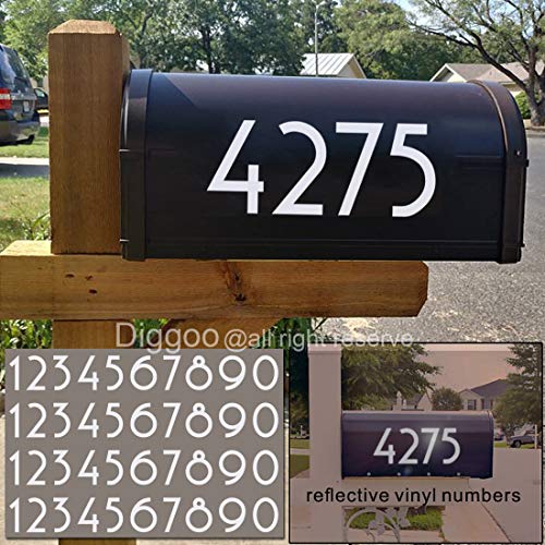 Diggoo Reflective Mailbox Numbers Sticker Decal Die Cut Uzbek Style Vinyl Number 2' Self Adhesive 4 Sets for Mailbox, Signs, Window, Door, Cars, Trucks, Home, Business, Address Number