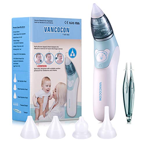 Nasal Aspirator, Baby Mini Electric Nose Cleaner & Ear Wax Remover, Portable Nasal Mucus Snot Sucker with 4 Reusable Nozzles for Newborns, Infants & Toddlers Adult, Safe Hygienic Child Aspirators