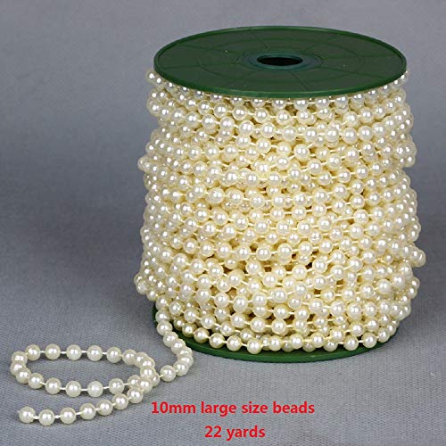 HUNANBANG Large Pearls Faux Crystal Beads by The Roll 10mm Ivory 22 Yards Long Wholesale