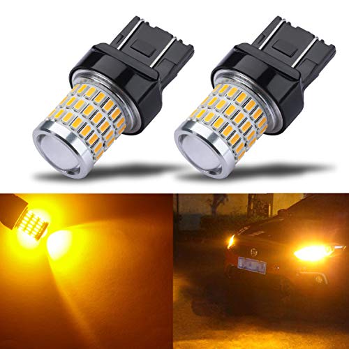 iBrightstar Newest 9-30V Super Bright Low Power 7440 7443 T20 LED Bulbs with Projector replacement for Turn Signal Lights,Amber Yellow