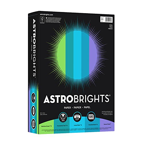 Astrobrights Color Paper, 8.5' x 11', 24 lb/ 89 gsm,'Cool' 5-Color Assortment, 500 Sheets(20274)