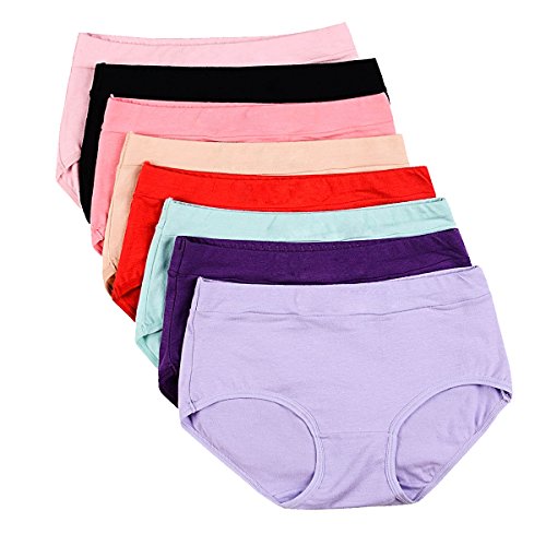 Buankoxy Women's 8 Pack Mid-Rise Stretch Cotton Panties, Assorted Colors(8 Assorted Colors,8)