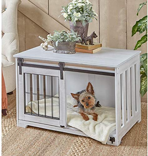 Furniture Style PET Dog Crate Sliding BARN Door Accent END Table