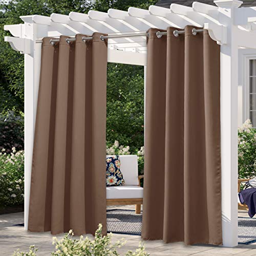 NICETOWN Outdoor Curtain for Patio Waterproof Extra Long W52 x L108, Rustproof Grommet Public Divider Blackout Thermal Insulated Outdoor Drape for Pergola/Porch, Tan, 1 Panel