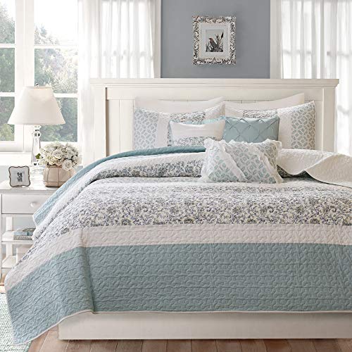 Madison Park MP13-2802 Dawn 6 Piece Cotton Percale Quilted Coverlet Set, Blue