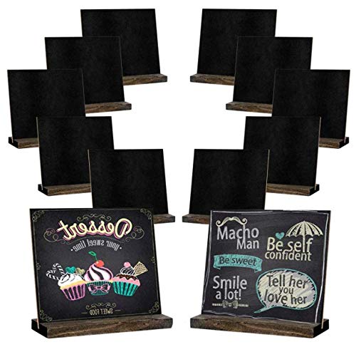 Mini Chalkboard Signs, 5 X 6 Inch Vintage Wooden Tabletop Chalkboard Sign with Base Stand, Set of 12 Pack