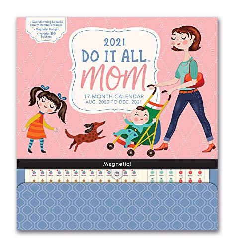 Do It All Wall Calendar 2020-2021 in Mom by Orange Circle Studio - 12' x 13' 17-Month Magnetic Hanging Calendar with Extra-Large Monthly Grid for Making Notes, Large Pocket, Stickers