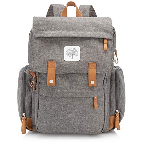 Parker Baby Diaper Backpack - Large Diaper Bag with Insulated Pockets, Stroller Straps and Changing Pad -'Birch Bag' - Gray