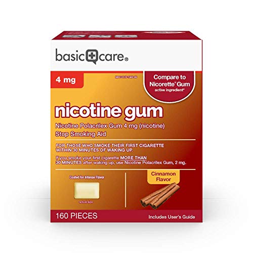 Amazon Basic Care Coated Nicotine Polacrilex Gum, 4 mg (nicotine), Cinnamon Flavor, Stop Smoking Aid, 160 Count
