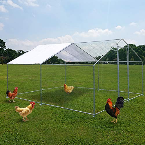 ECOLINEAR Outdoor Large Metal Chicken Coop Walk-in Hen House 10’Lx13’Wx6.6’H Poultry Pet Hutch w/Cover Garden Backyard Cage for Farm Use