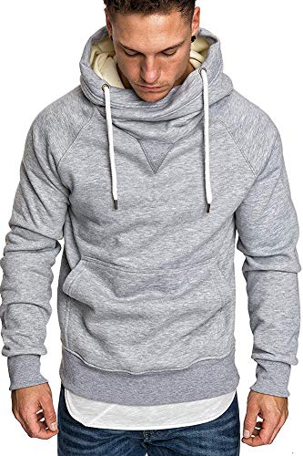 Uni Clau Men Casual Workout Athletic Hoodies - Gym Long Sleeve Hooded Active Fleece Pullover Sweatshirt Light Grey