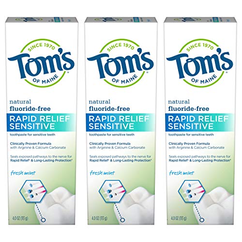 Tom's of Maine, Natural Rapid Relief Sensitive Toothpaste, Natural Toothpaste, Sensitive Toothpaste, Fresh Mint, 4 Ounce, 3-Pack