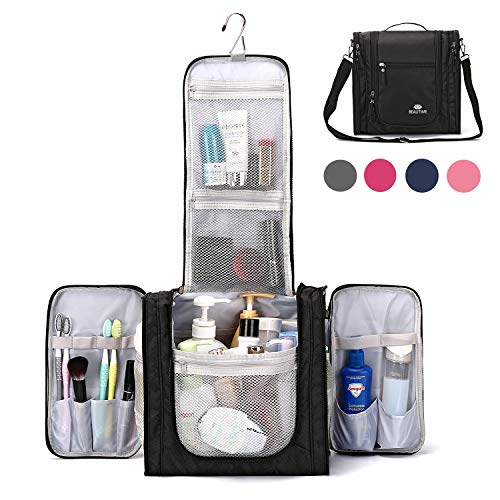Large Hanging Travel Toiletry Bag for Men and Women Waterproof Makeup Organizer Bag wash bag Shaving Kit Cosmetic Bag for Accessories, Shampoo,Bathroom Shower, Personal Items Black