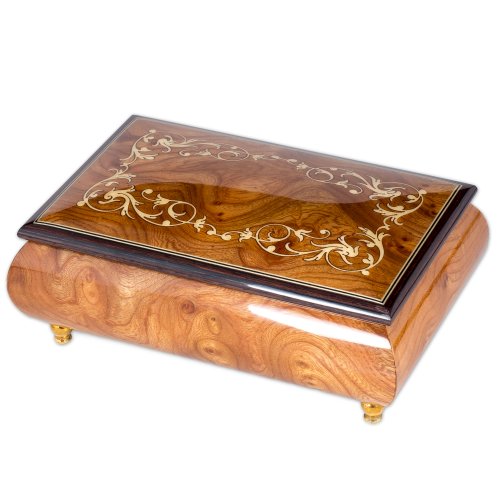 Italian Hand Crafted Inlaid Natural Wood Musical Jewelry Box Plays Canon in D