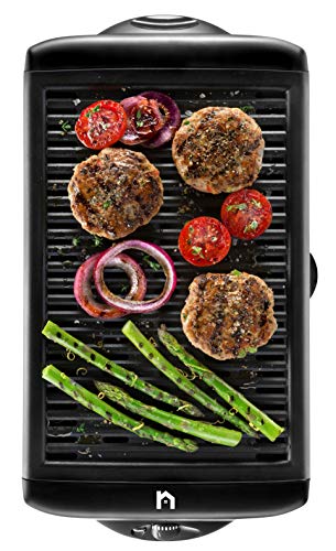 New House Kitchen Electric Smokeless Indoor Grill, Large Non-Stick Cooking Surface, Temperature Control for Smoke-Free BBQing, Dishwasher Safe Removable Water Tray, Portable Kitchen Griddle, Black