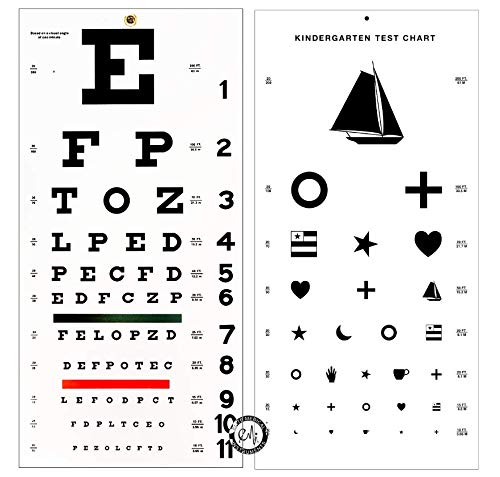 Elite Medical Instruments ® Kindergarten and Snellen Wall Eye Charts 22' by 11' Combo Pack