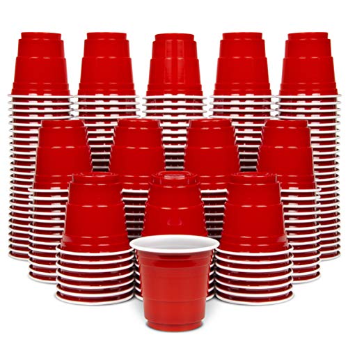 GoPong 2oz Plastic Shot Cups - Pack of 200, Disposable Mini 2oz Party Cups, Red