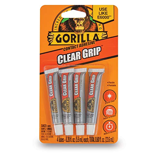 Gorilla Clear Grip Contact Adhesive Minis, Waterproof, Four .2 ounce Tubes, Clear, (Pack of 1)