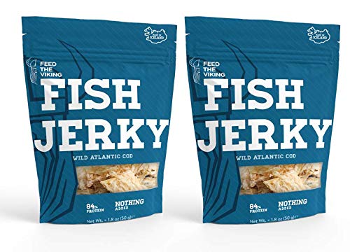 Feed The Viking, Fish Jerky, Wild Atlantic Cod, Made in Iceland, Two 1.8oz Pouches