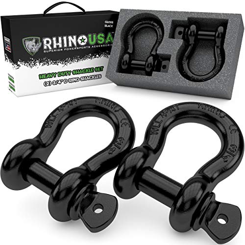 Rhino USA D Ring Shackle (2 Pack) 41,850lb Break Strength – 3/4” Shackle with 7/8 Pin for use with Tow Strap, Winch, Off-Road Jeep Truck Vehicle Recovery, Best Offroad Towing Accessories (Gloss)…