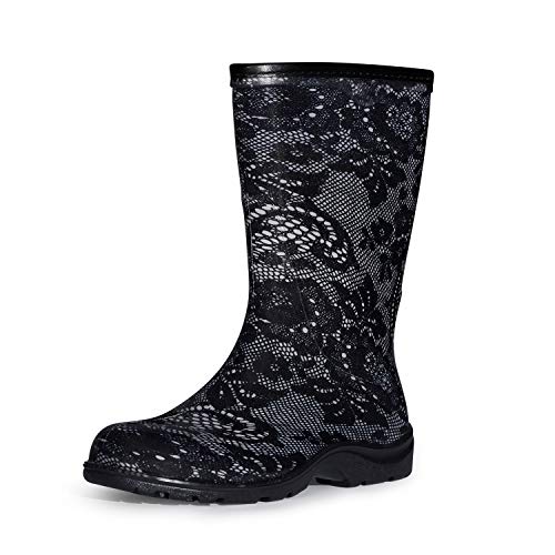 K KomForme Women's Waterproof Rain Boots - Colorful Printed Mid-Calf Garden Shoes with Comfort Insole Ladies Short Rain Boots