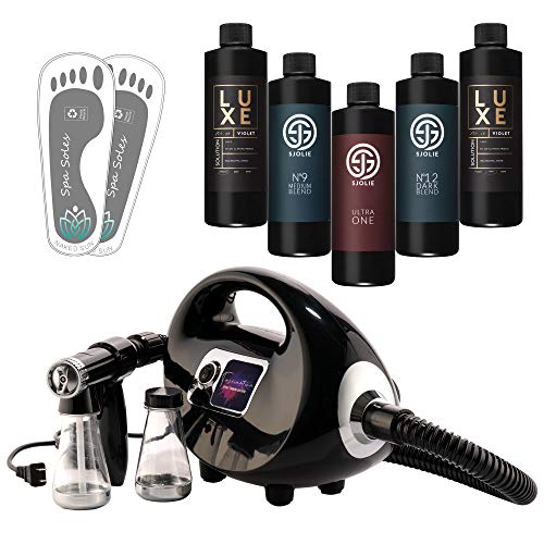 Naked Sun Fascination Spray Tanning Machine with Basic Sjolie Solution Bundle and Disposable Adhesive Feet