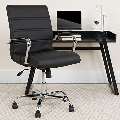 Flash Furniture Mid-Back Black LeatherSoft Executive Swivel Office Chair with Chrome Base and Arms